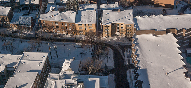 snow covered rooftops via street view